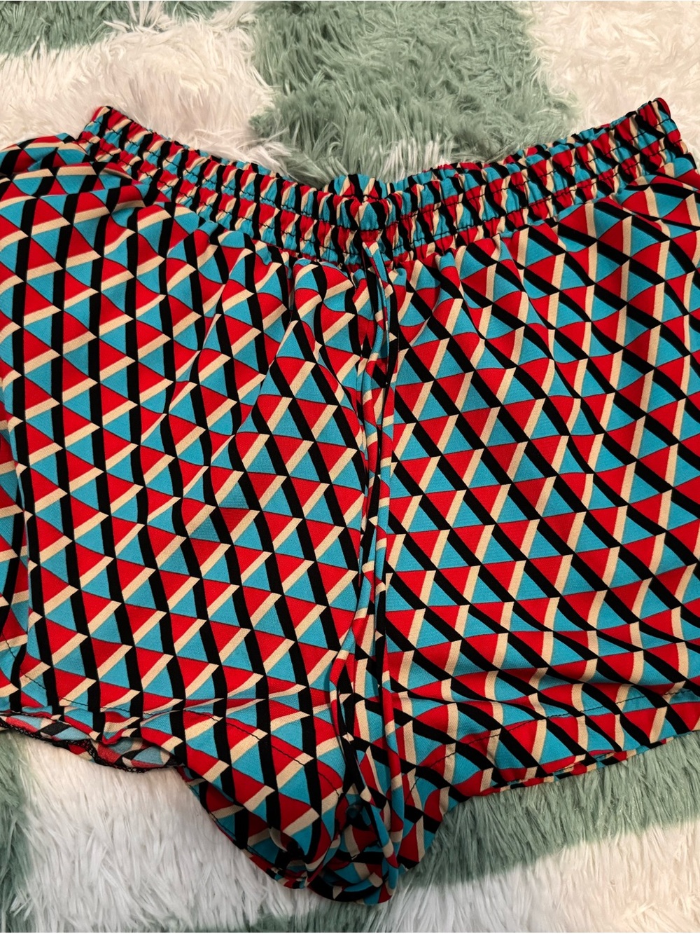 Forever 21 Geometric High-Waist Women's Shorts - Red, Blue, Cream